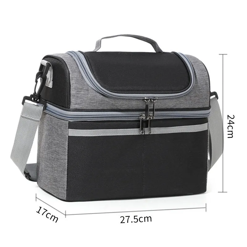Double-layer colour matching lunch bag with thick aluminium foil insulated lining in Oxford cloth, black colour