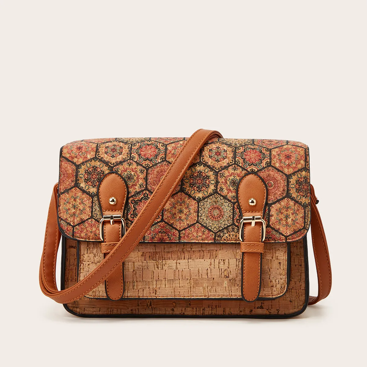 Women's printed crossbody bag in large capacity design with one shoulder strap