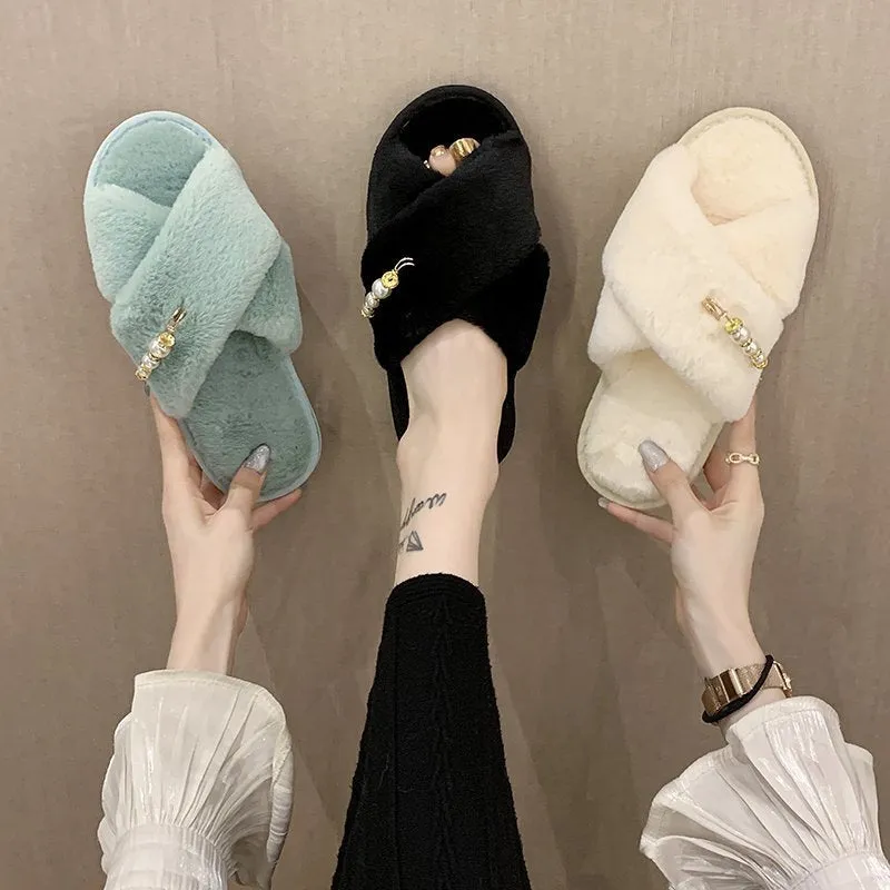 New cross cotton slippers with flocked upper and rubber sole, available in multiple colours for home use