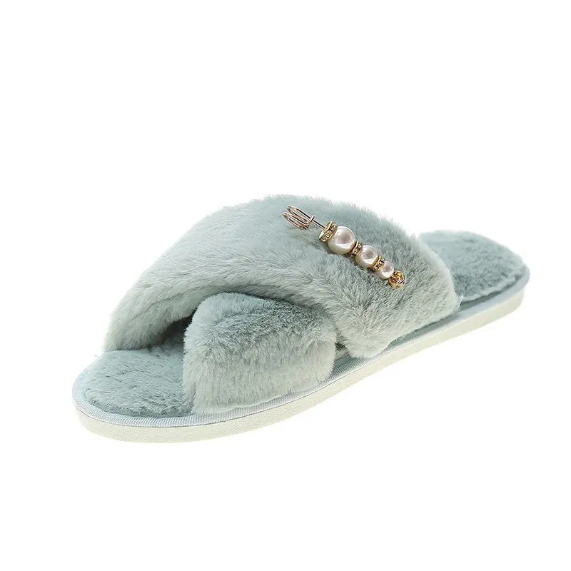 New cross cotton slippers with flocked upper and rubber sole, available in multiple colours for home use