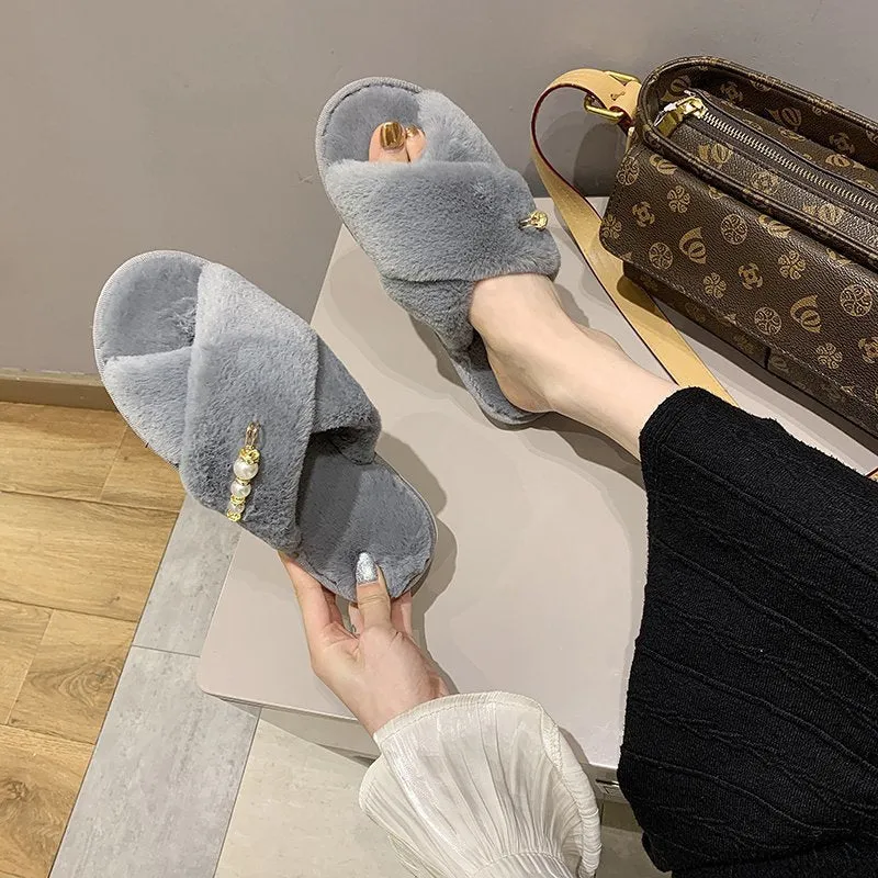 New cross cotton slippers with flocked upper and rubber sole, available in multiple colours for home use