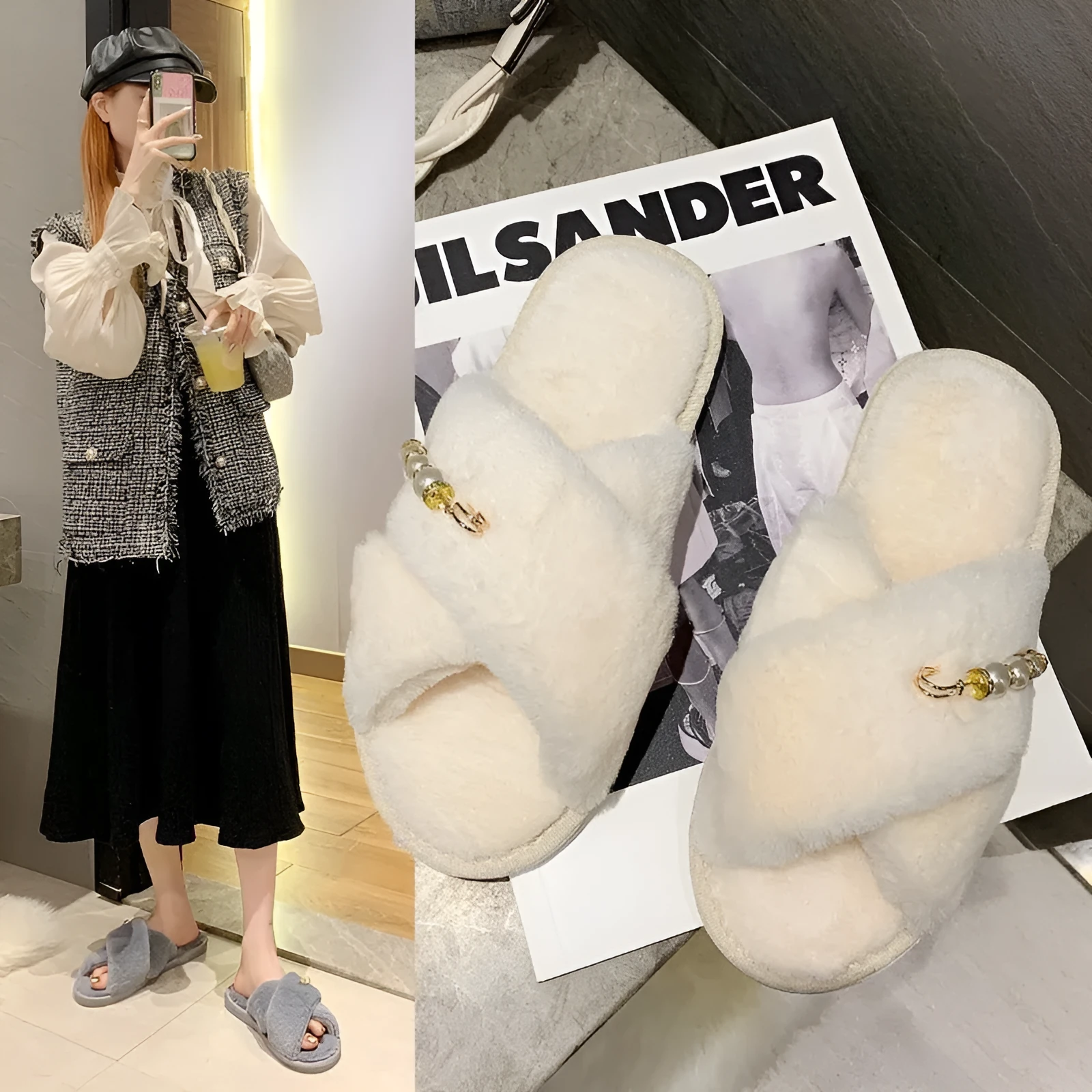 New cross cotton slippers with flocked upper and rubber sole, available in multiple colours for home use