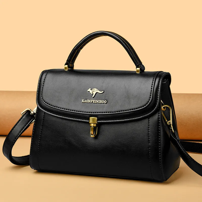 Women's textured PU crossbody handbag in black, 24x13x20cm, with sewing line detail and single shoulder strap