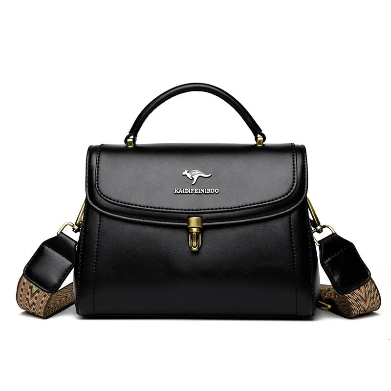 Women's textured PU crossbody handbag in black, 24x13x20cm, with sewing line detail and single shoulder strap
