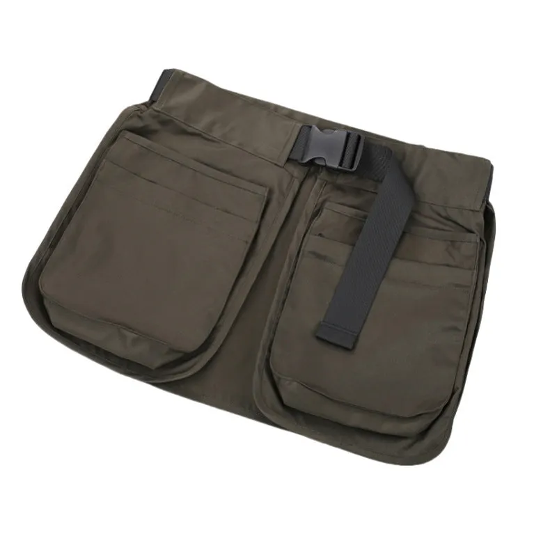 Men's solid colour polyester waist bag with multiple pockets in army green