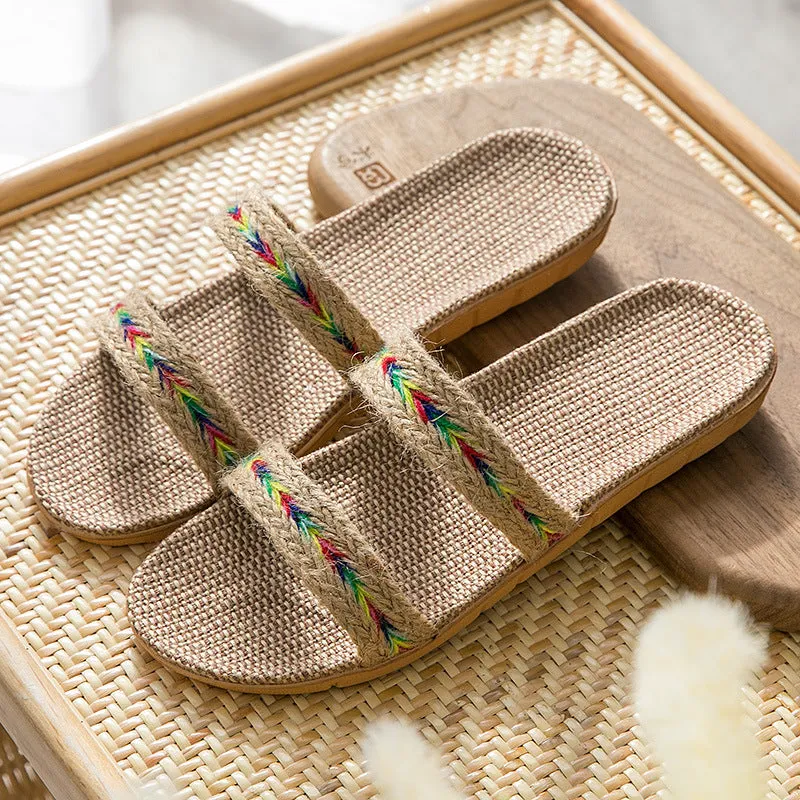 Women's indoor non-slip platform flip-flops with linen upper, available in multiple colours, size 35-40