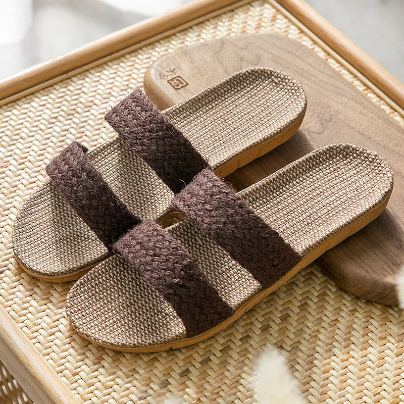 Women's indoor non-slip platform flip-flops with linen upper, available in multiple colours, size 35-40