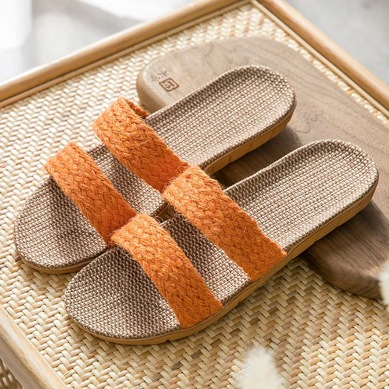 Women's indoor non-slip platform flip-flops with linen upper, available in multiple colours, size 35-40
