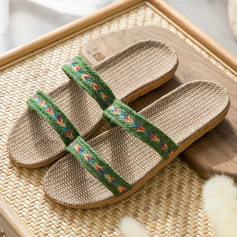 Women's indoor non-slip platform flip-flops with linen upper, available in multiple colours, size 35-40
