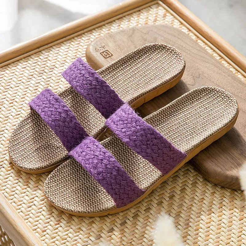 Women's indoor non-slip platform flip-flops with linen upper, available in multiple colours, size 35-40