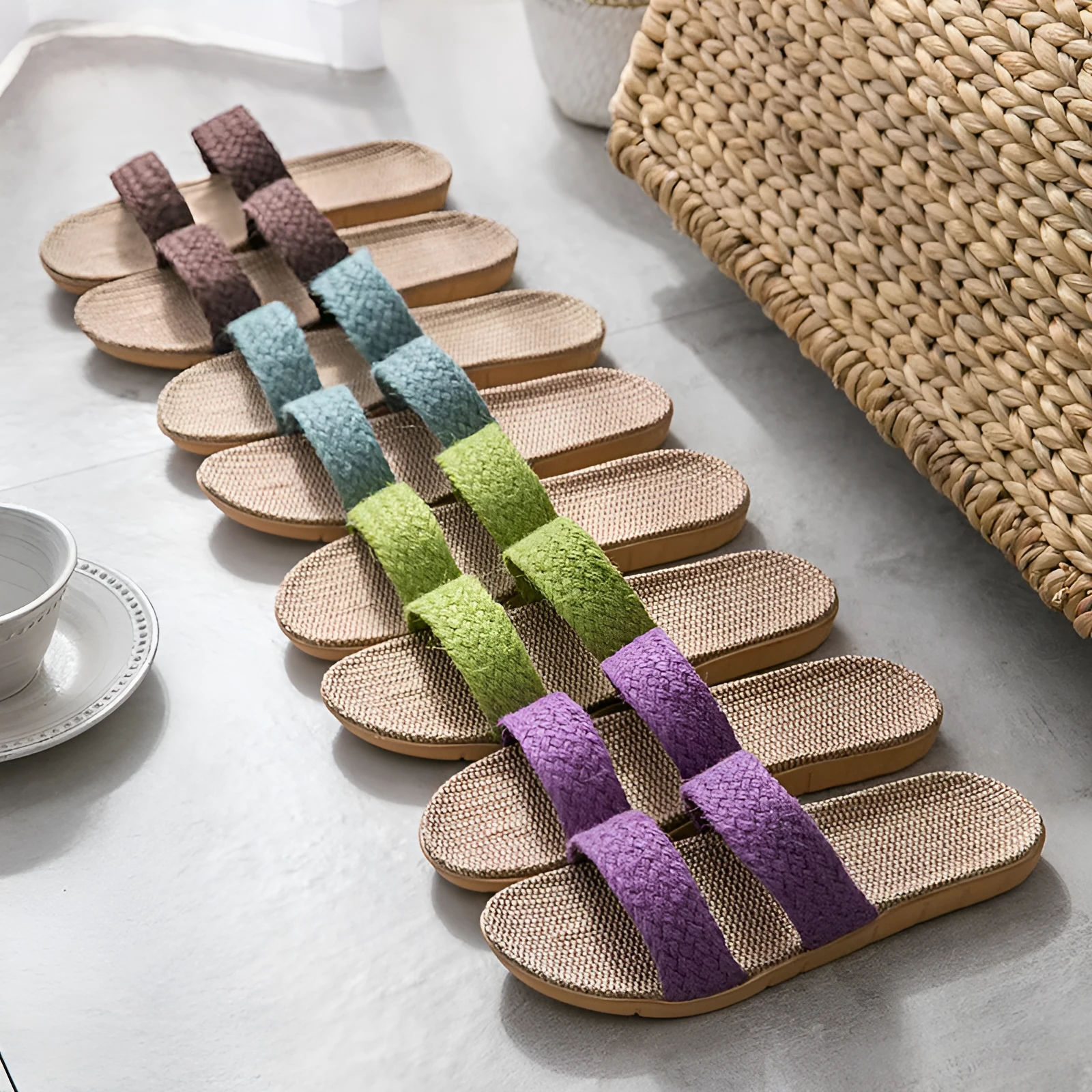 Women's indoor non-slip platform flip-flops with linen upper, available in multiple colours, size 35-40