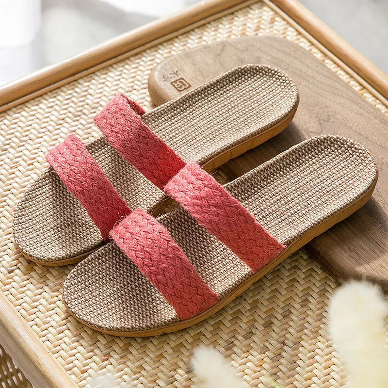 Women's indoor non-slip platform flip-flops with linen upper, available in multiple colours, size 35-40