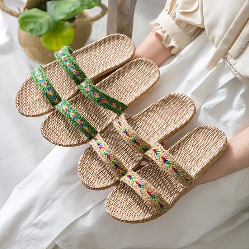 Women's indoor non-slip platform flip-flops with linen upper, available in multiple colours, size 35-40