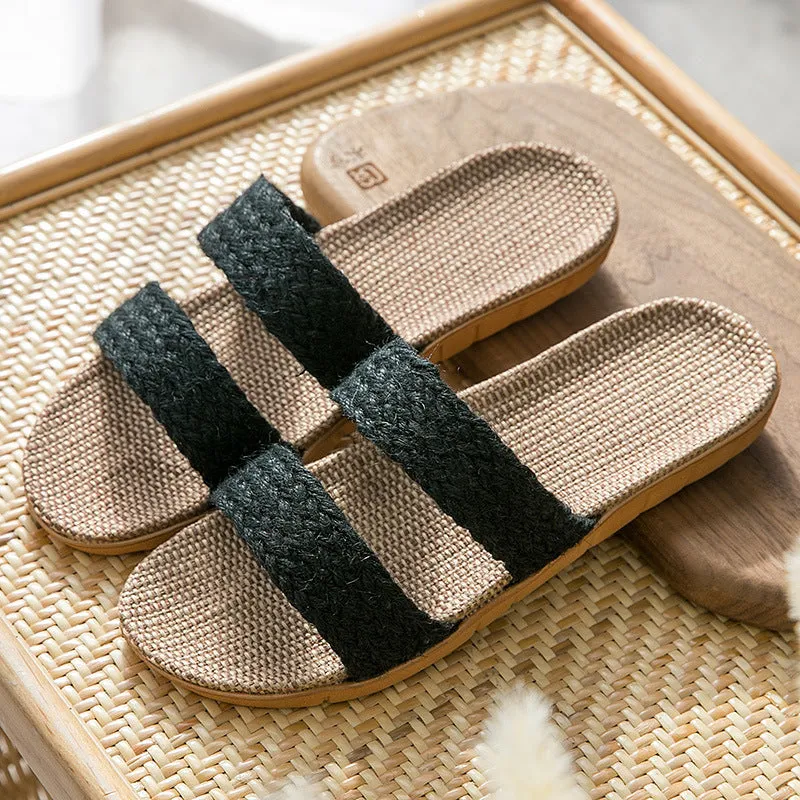 Women's indoor non-slip platform flip-flops with linen upper, available in multiple colours, size 35-40