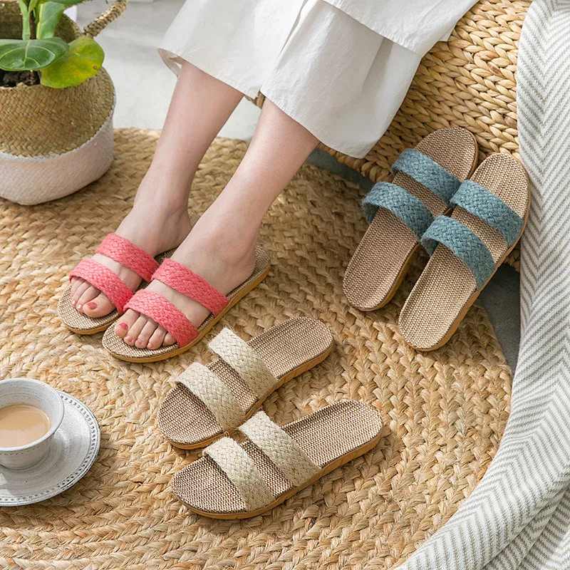 Women's indoor non-slip platform flip-flops with linen upper, available in multiple colours, size 35-40
