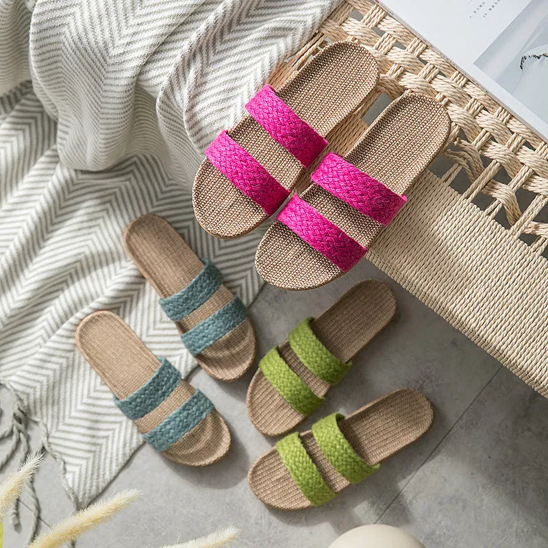 Women's indoor non-slip platform flip-flops with linen upper, available in multiple colours, size 35-40