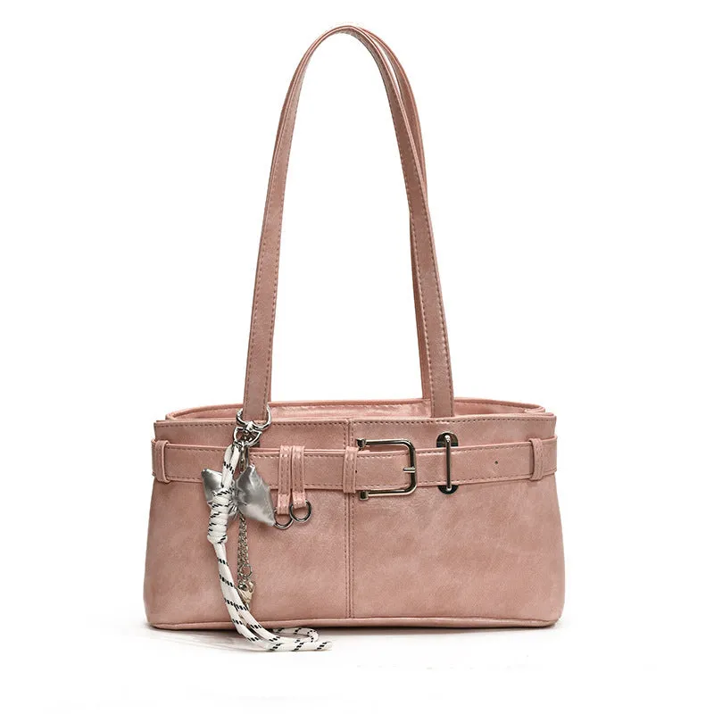 PU textured horizontal square underarm shoulder handbag in urban simplicity style with sewing thread detail, available in multiple colours