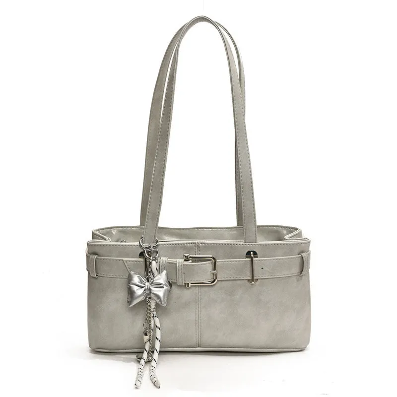 PU textured horizontal square underarm shoulder handbag in urban simplicity style with sewing thread detail, available in multiple colours