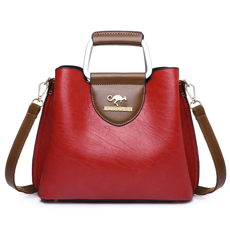 Large capacity PU leather tote bag in black, crossbody style, horizontal square shape with sewing line details
