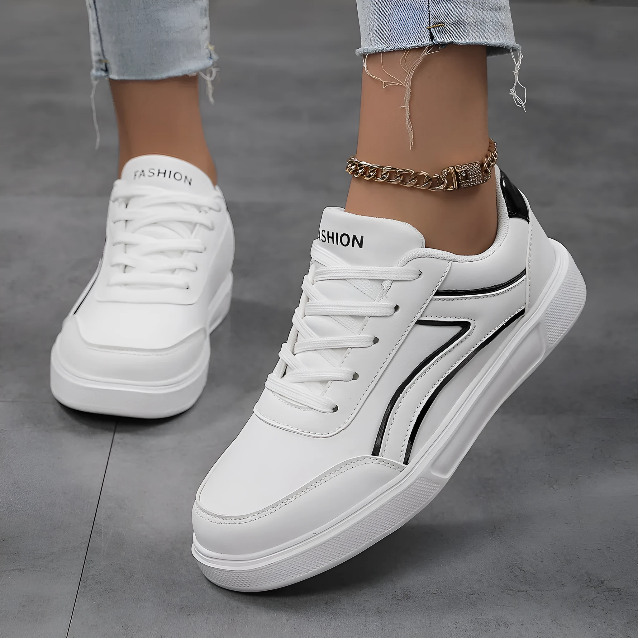 Plus size female board shoes with breathable mesh upper and rubber sole in solid colour low top style