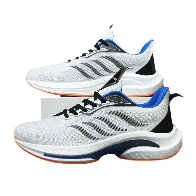 Breathable low-top casual sports shoes with cloth lining in black, orange, and white blue