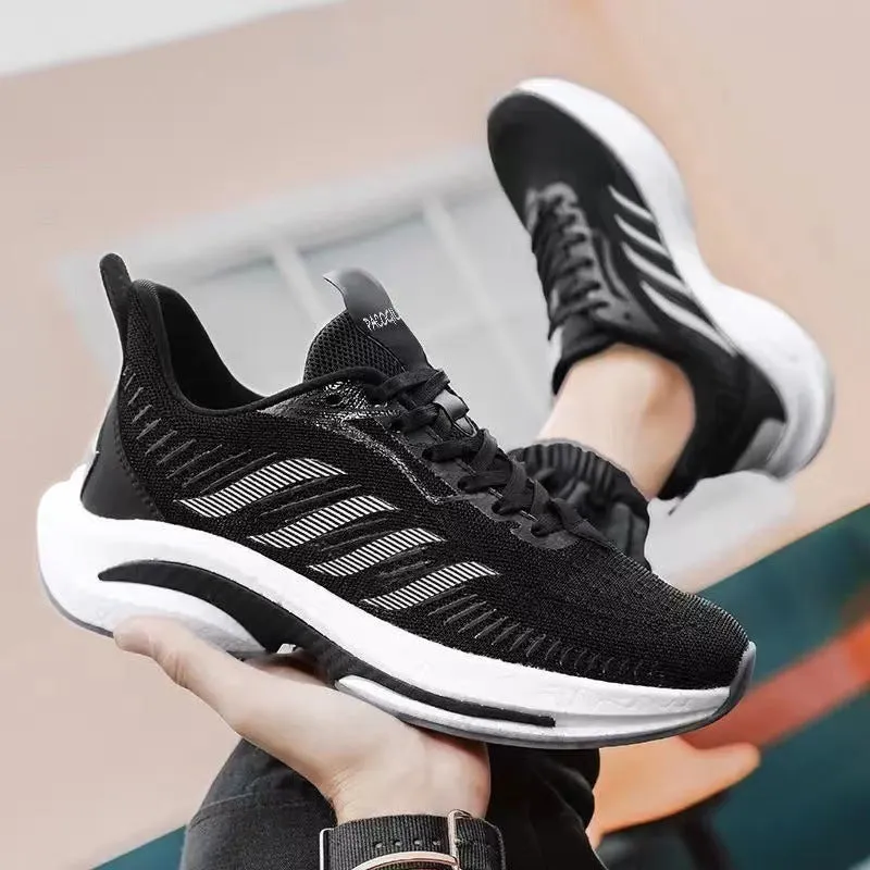 Breathable low-top casual sports shoes with cloth lining in black, orange, and white blue