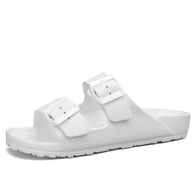 Men's unisex grey EVA sandals with soft sole and open toe design on a light background