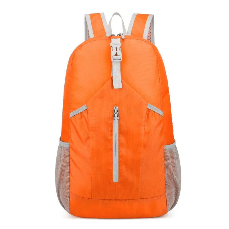 Waterproof Oxford cloth hiking backpack in blue with curved shoulder strap