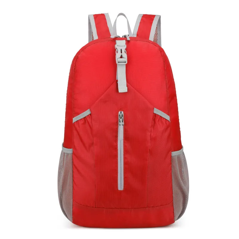 Waterproof Oxford cloth hiking backpack in blue with curved shoulder strap