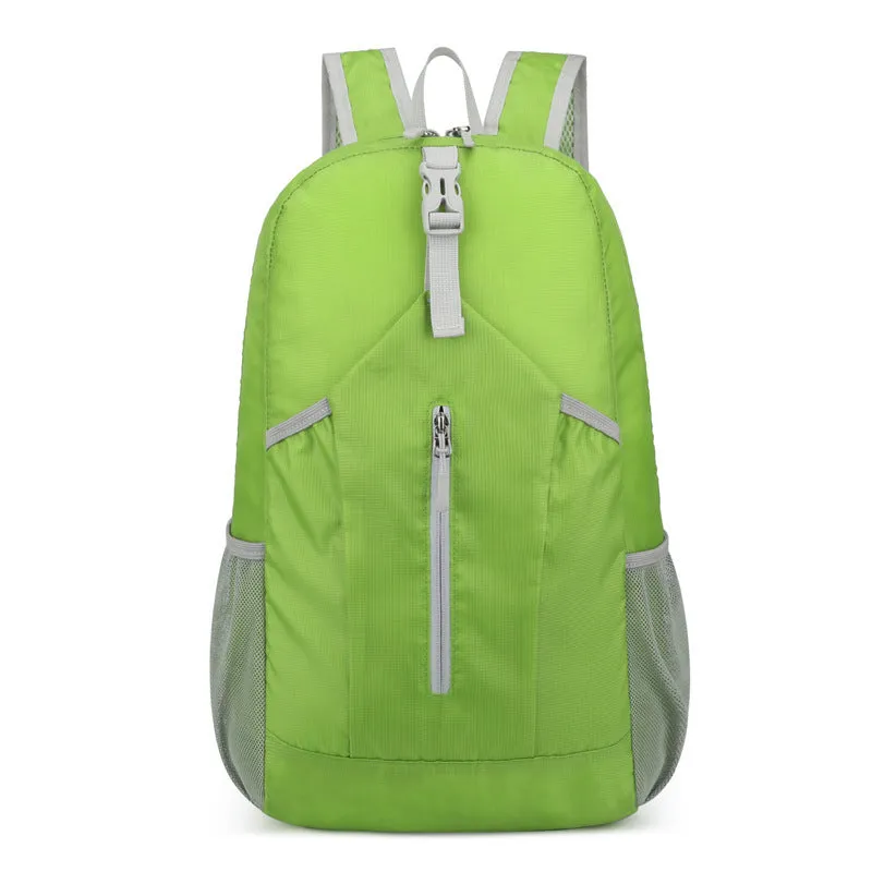 Waterproof Oxford cloth hiking backpack in blue with curved shoulder strap