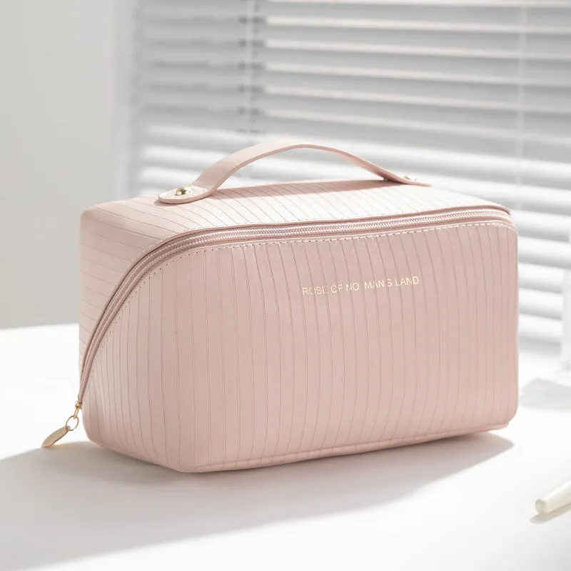 22.5cm vertical pattern pillow makeup bag in PU material with cubic shape