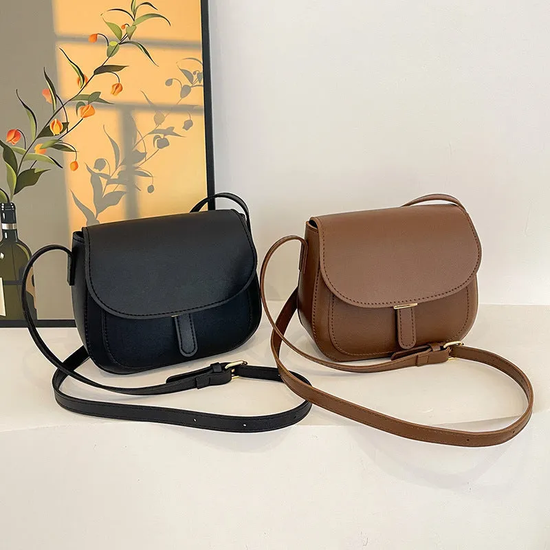 Women's small square PU crossbody bag in brown, horizontal shape, urban simplicity style