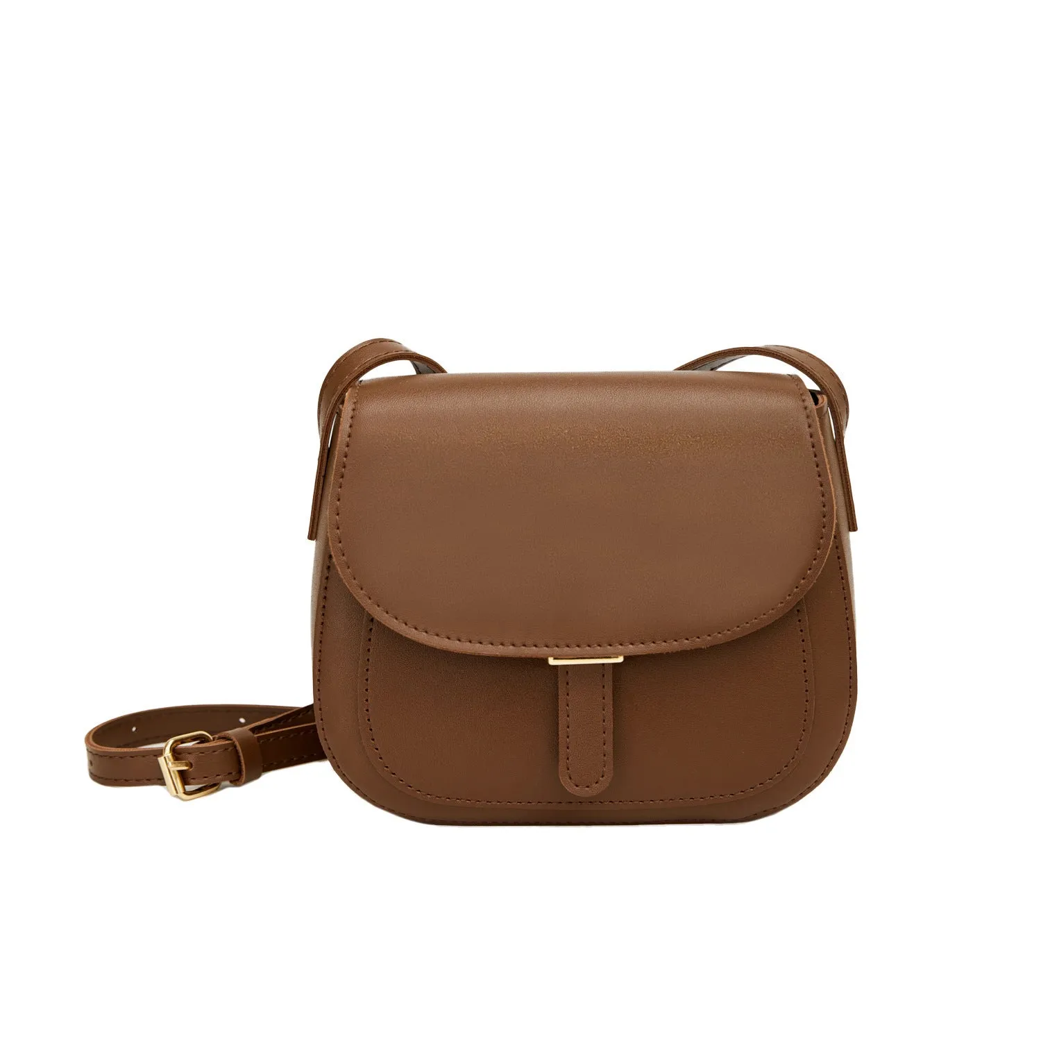 Women's small square PU crossbody bag in brown, horizontal shape, urban simplicity style