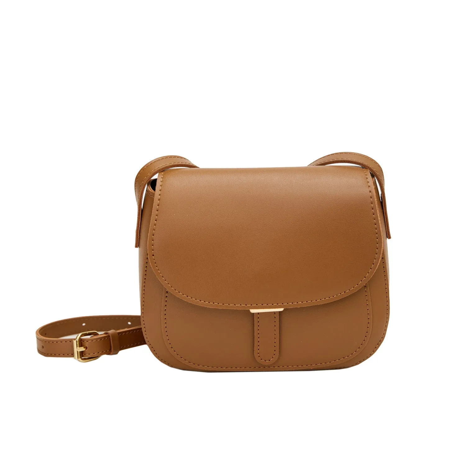 Women's small square PU crossbody bag in brown, horizontal shape, urban simplicity style