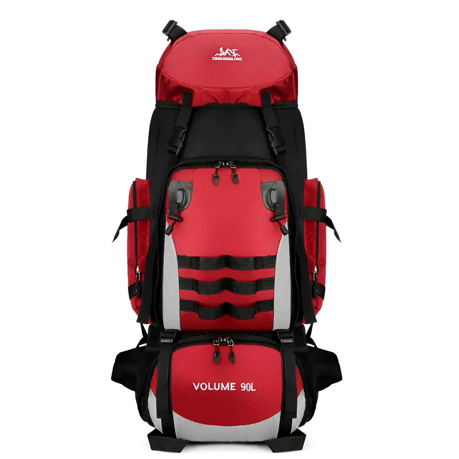 90L large capacity waterproof outdoor travel backpack for men in black, blue, and camouflage