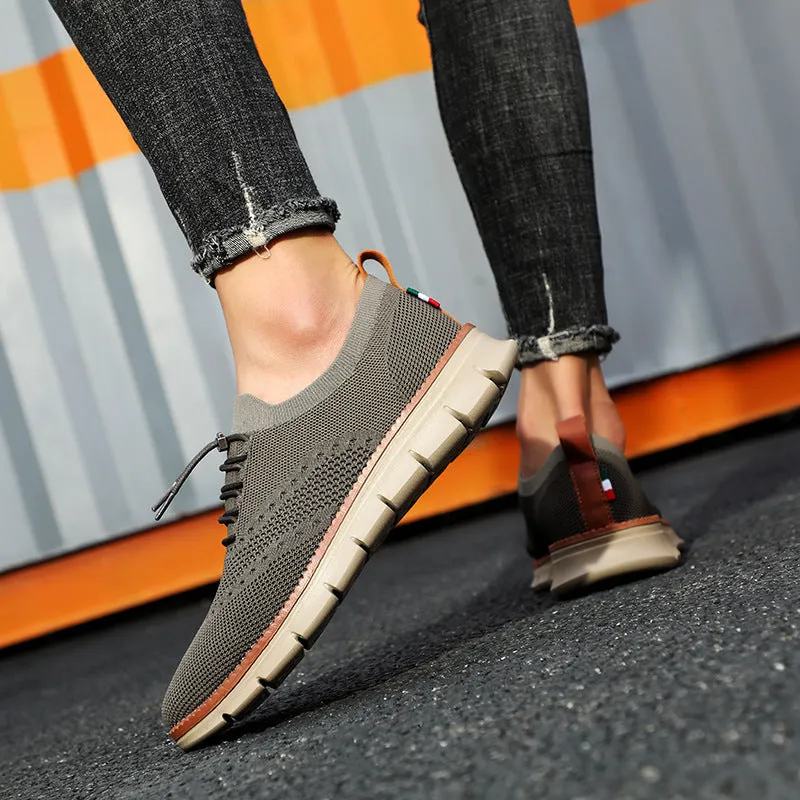 Men's breathable mesh running shoes in Army Green with EVA sole, lace-up front, low-top design