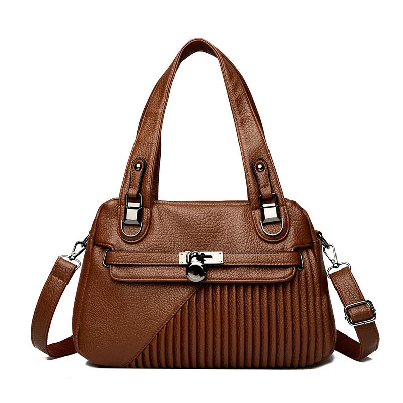 Women's PU leather shoulder crossbody bag in horizontal square shape with fold and stitching details, eight colour options