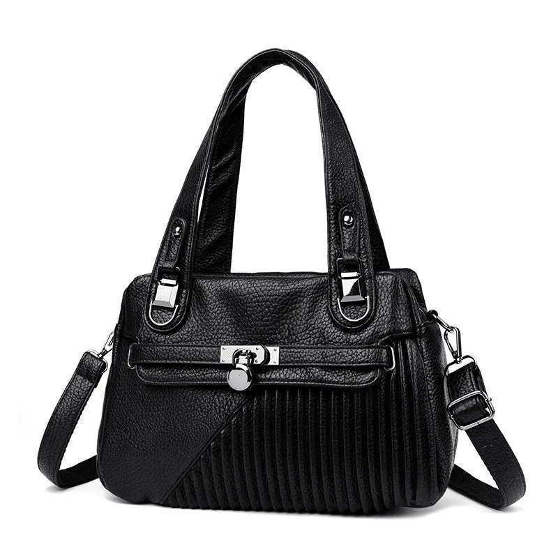 Women's PU leather shoulder crossbody bag in horizontal square shape with fold and stitching details, eight colour options