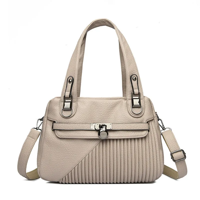 Women's PU leather shoulder crossbody bag in horizontal square shape with fold and stitching details, eight colour options