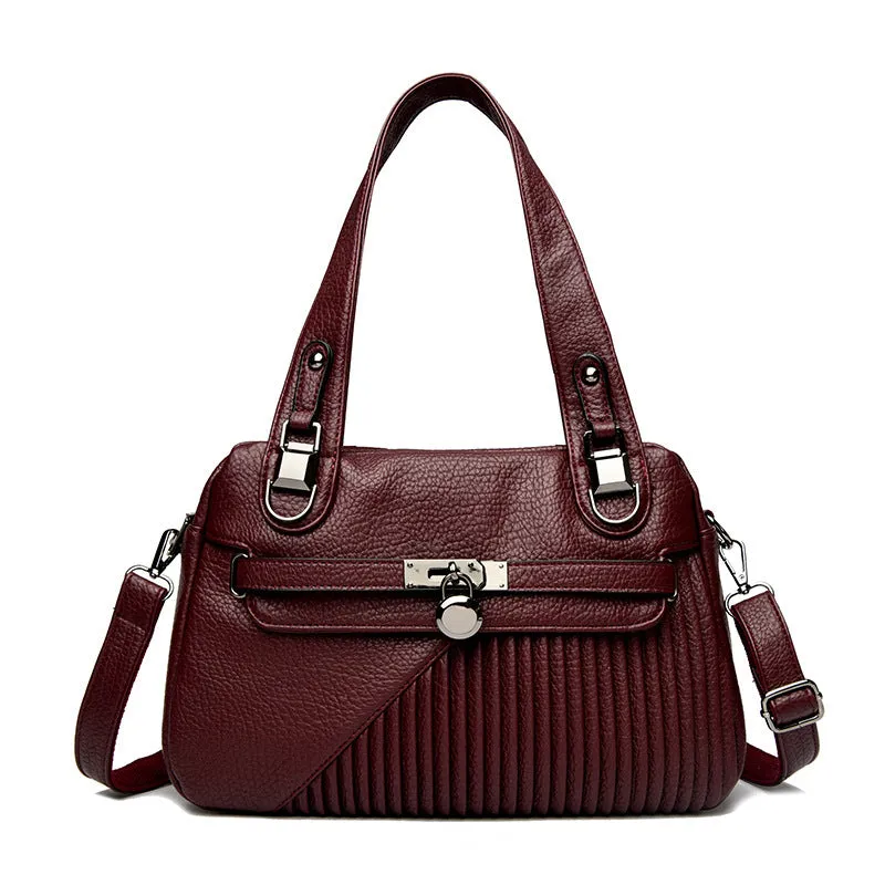 Women's PU leather shoulder crossbody bag in horizontal square shape with fold and stitching details, eight colour options