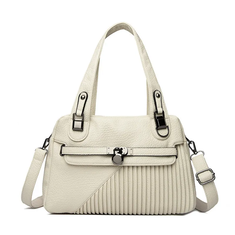 Women's PU leather shoulder crossbody bag in horizontal square shape with fold and stitching details, eight colour options