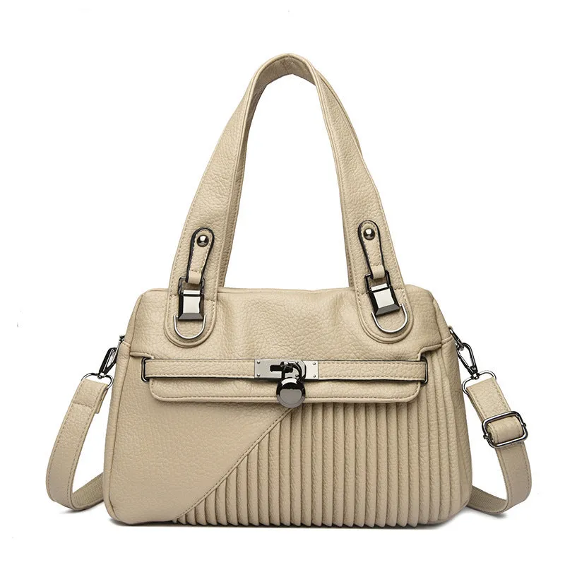 Women's PU leather shoulder crossbody bag in horizontal square shape with fold and stitching details, eight colour options