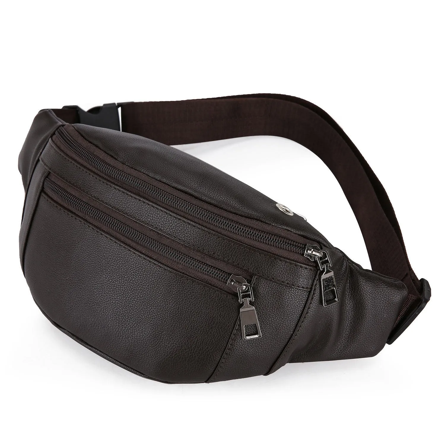 Men's business casual large capacity crossbody bag in Black, waterproof PU, 20x12x34cm