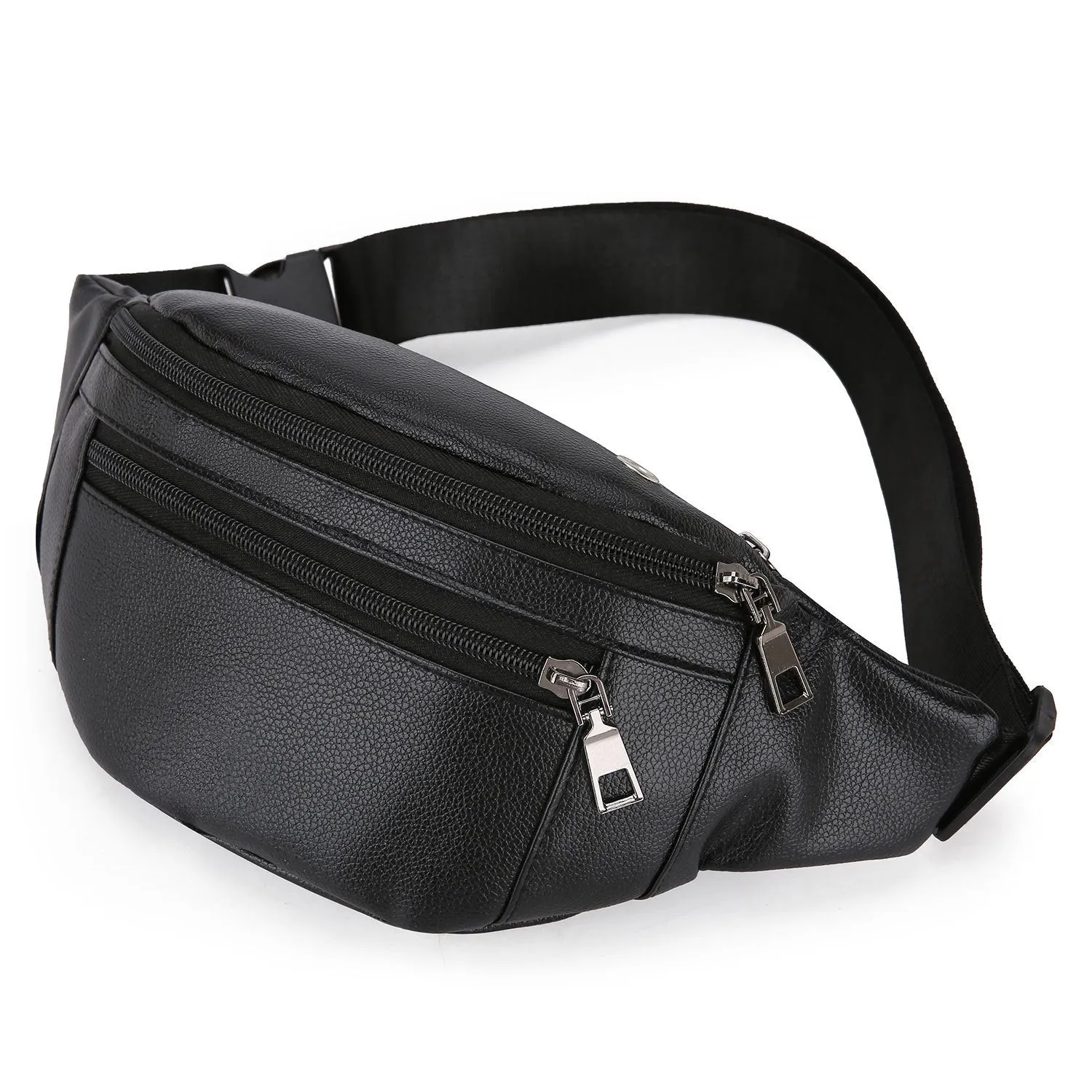 Men's business casual large capacity crossbody bag in Black, waterproof PU, 20x12x34cm