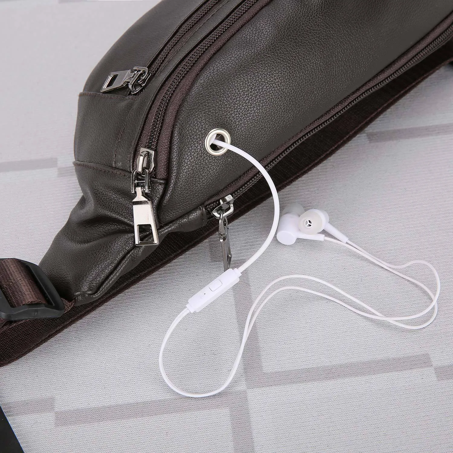Men's business casual large capacity crossbody bag in Black, waterproof PU, 20x12x34cm