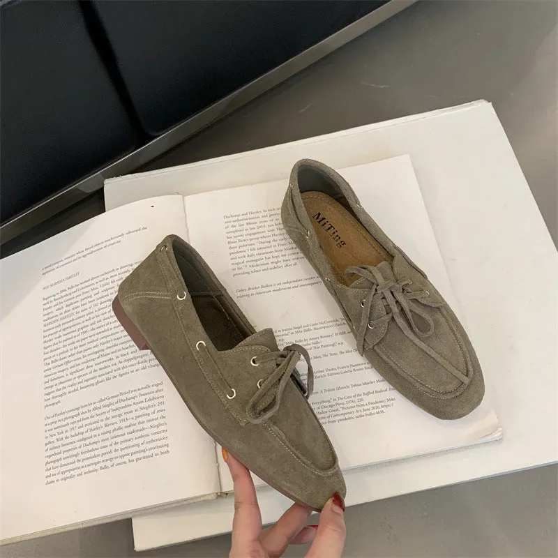 Solid colour retro round head low heel pump shoes for women, thick heel, shallow mouth, available in brown, green, khaki, yellow