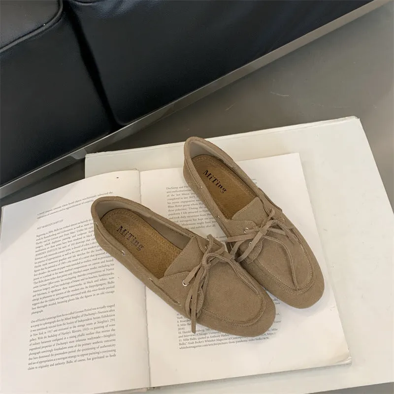 Solid colour retro round head low heel pump shoes for women, thick heel, shallow mouth, available in brown, green, khaki, yellow