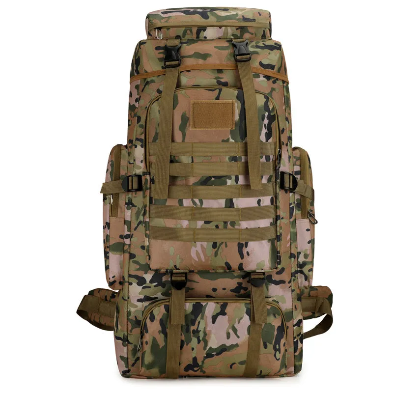 Canvas large capacity backpack in army green for men's outdoor hiking and travel