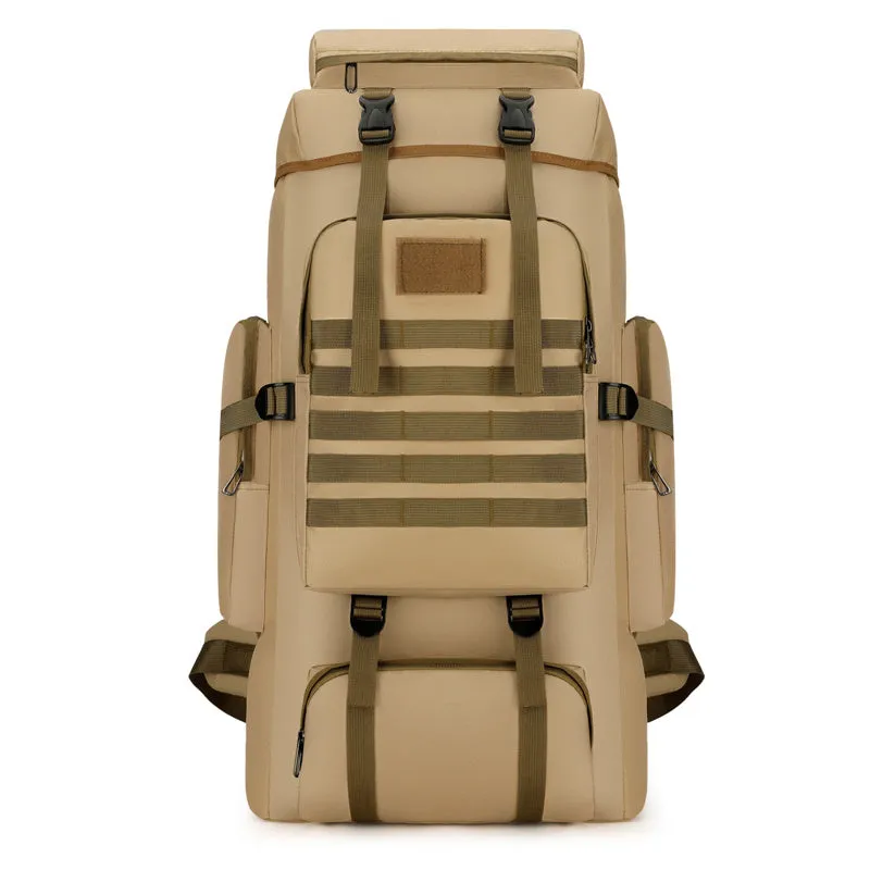 Canvas large capacity backpack in army green for men's outdoor hiking and travel