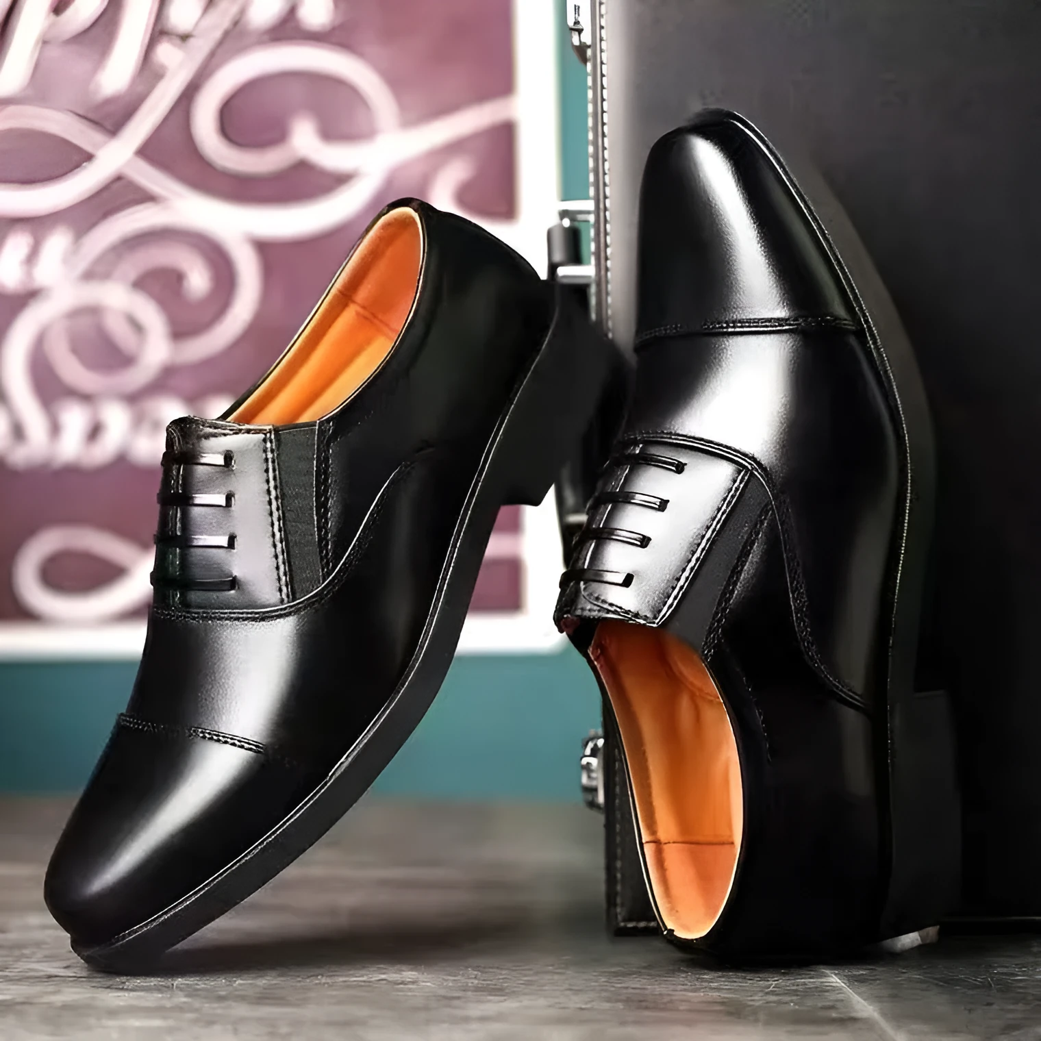 Men's mesh three connector business casual lace-up leather shoes with PU upper and rubber sole, round toe, size 38-46